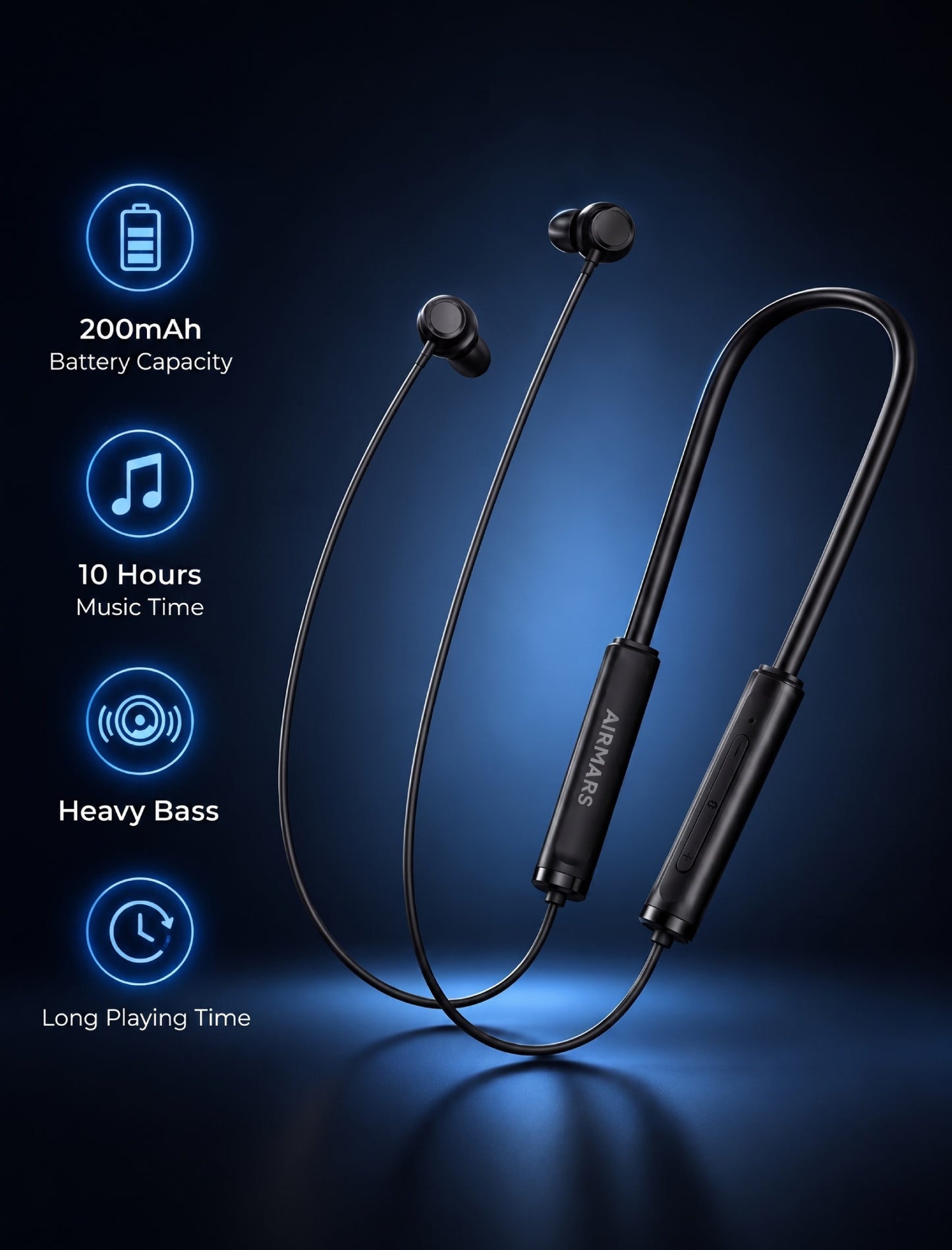 Wireless Neckband Earphones with Heavy Bass